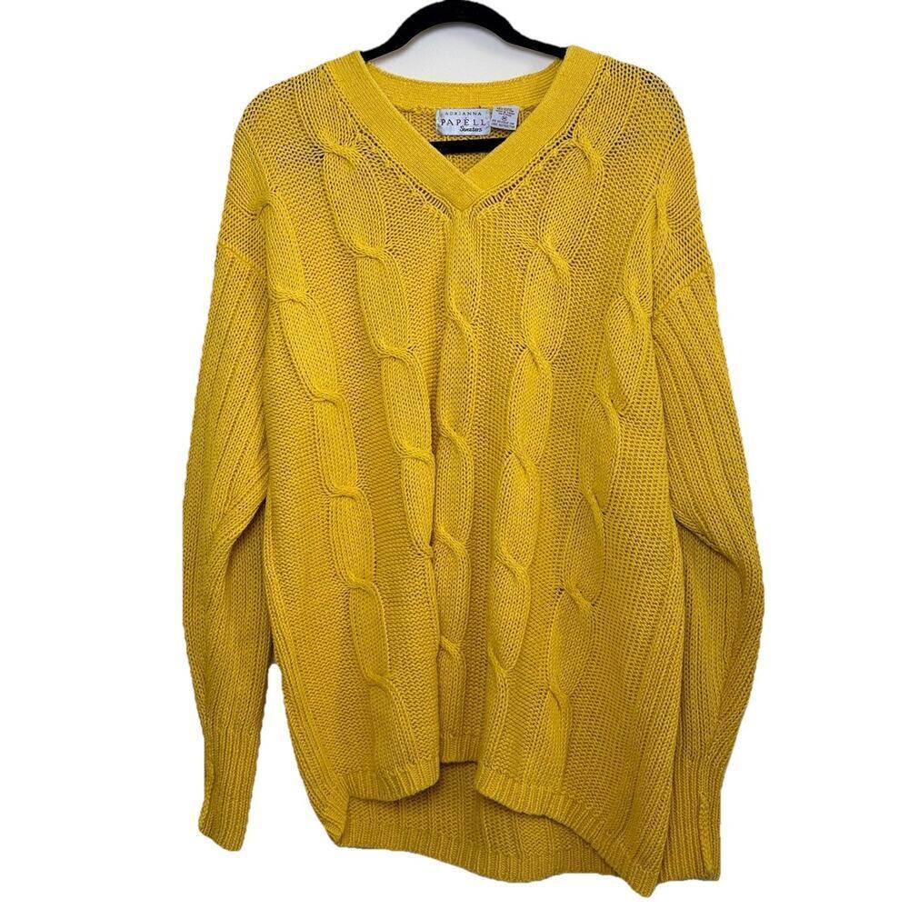Adrianna Papell Vintage Cable-Knit V-Neck Sweater Yellow Size‎ Medium Casual